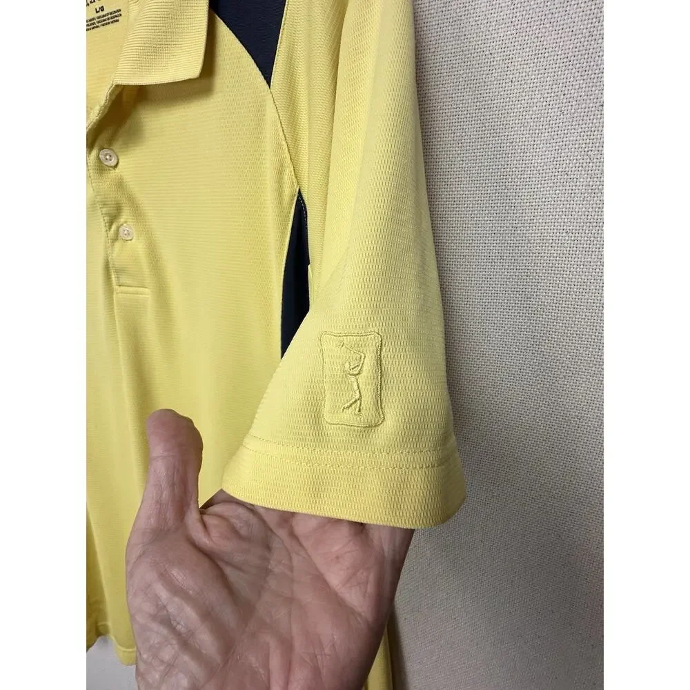 PGA Tour Airflux Golf Polo Shirt Men’s Yellow With Gray Trim Lg. Stretch Casual - Picture 3 of 7